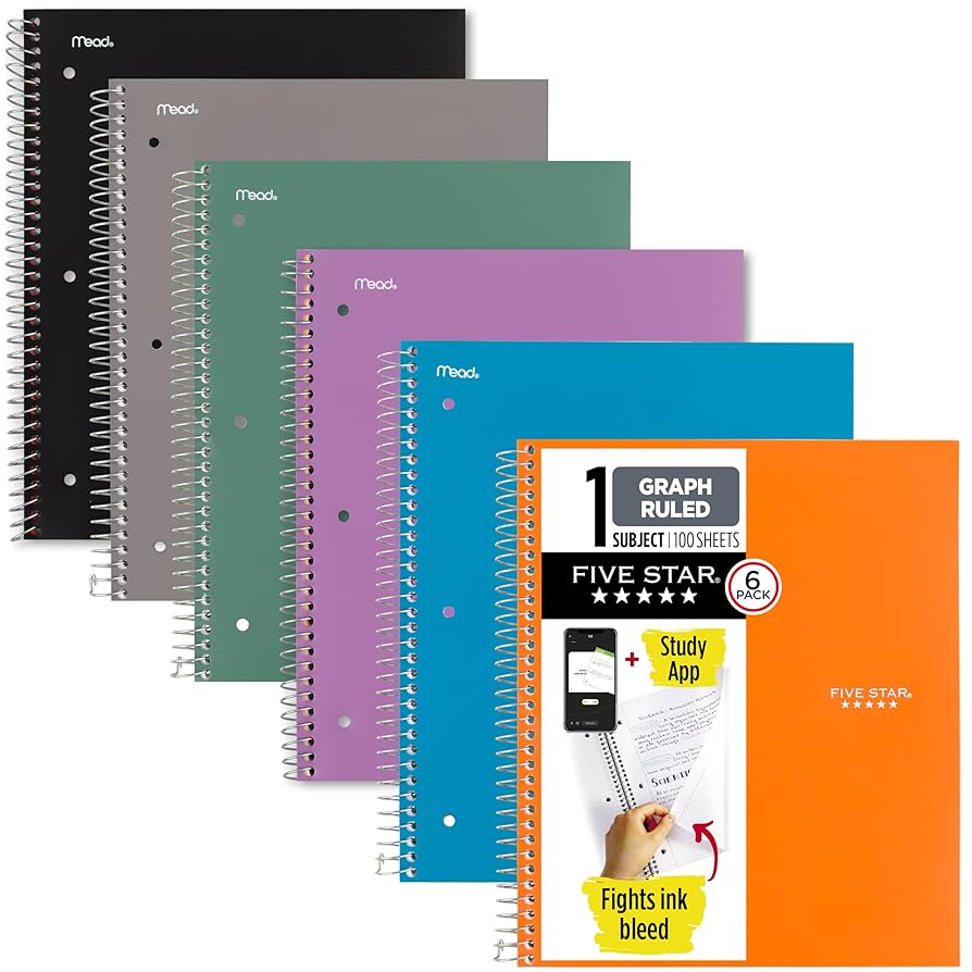Amazon.com : Five Star Spiral Notebook + Study App, 6 Pack